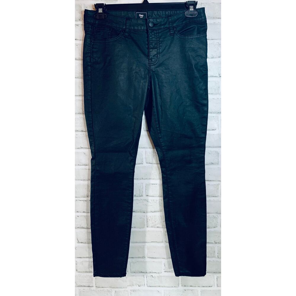 Gap Womens Coated Skinny Jeans‎ 10 Black Mid Rise Slim Fit Stretch Casual Y2k